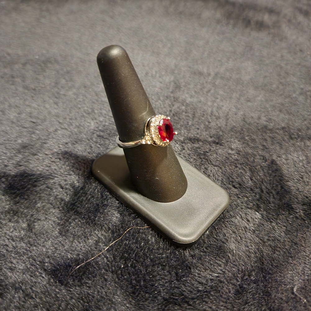 3/$10 Silver ruby red & CZ ring - Picture 2 of 5